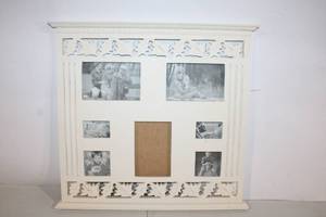 lot 286 image: Large White Multi-Photo Collage Frame with Carved Leaf Design