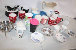 lot 296 image: Collection of 27 Assorted Mugs, Teacups, and Serving Items