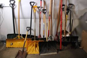 lot 220 image: Collection of Assorted Snow Shovels, Spades, and Garden Tools