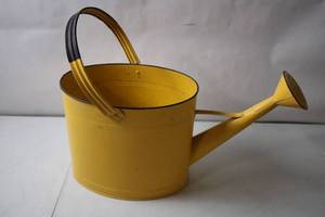 lot 229 image: Yellow Metal Watering Can with Black Handle