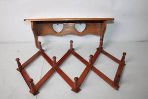 lot 233 image: Wooden Wall Shelf with Heart Cutout and Peg Rack