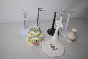 lot 236 image: Unique Assortment of Ceramic Cake Decor and Metal Stand Holders