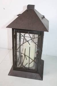 lot 242 image: Decorative Metal Lantern with Candle Holder