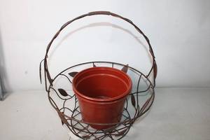 lot 246 image: Decorative Metal Basket with Clay Plant Pot
