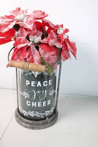lot 262 image: Festive Holiday Arrangement in Metal Vase with Poinsettias
