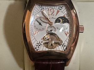 Lucien Piccard Magnifito Leather Automatic 3 Eye Date Watch Moon Phase  Rose Gold