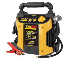 lot 104 image: EverStart Maxx 1000 Peak Amp Jump Starter with 120 PSI Compressor, Pivoting LED Light, 3X USB Ports