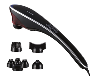 lot 110 image: Brookstone Handheld Percussion Body Massager, 4 Vibration Modes, 5 Interchangeable Heads