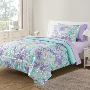 lot 111 image: 5PCS Twin Size Your Zone Metallic Foil Cheetah Bedding Set for Kids