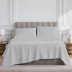 lot 121 image: 4PCS King Size Purity Home 100% Cotton Queen Sheet Set, 400 Thread Count Sateen Green Wrinkle-Resistant Set Light Gray