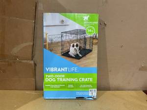 lot 128 image: Vibrant Life Double Door Metal Wire Dog Crate with Leak-Proof Pan and Divider