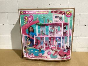 lot 496 image: Barbie Dreamhouse Pool Party Doll House and Playset with 75 Pieces, 45 in, Slide & Puppy Elevator