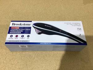 lot 621 image: Brookstone Handheld Percussion Body Massager, 4 Vibration Modes, 5 Interchangeable Heads, Black