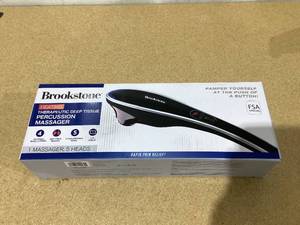 lot 623 image: Brookstone Handheld Percussion Body Massager, 4 Vibration Modes, 5 Interchangeable Heads, Black
