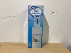 lot 639 image: Great Value Top Loading HotCold Temperature Water Dispenser, White Water Cooler