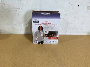 lot 409 image: Sunbeam On-The-Go Throw Outdoor Poseidon Nylon Microplush, 4 Heat Settings, Cordless Heated Blanket, 50 x 60