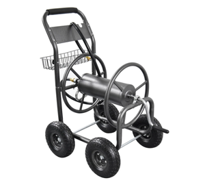 lot 637 image: Expert Gardener Silver 230 ft Steel Mobile Hose Reel Cart