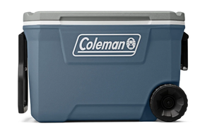 lot 130 image: Coleman 316 Series 62QT Lakeside Blue Hard Chest Wheeled Cooler