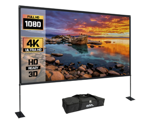 lot 151 image: Onn. 120 Portable IndoorOutdoor 169 Projection Screen with Stand