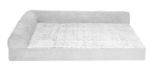 lot 152 image: FurHaven Pet Products Jumbo Embossed Faux Fur & Suede Orthopedic Deluxe L-Chaise Dog Bed
