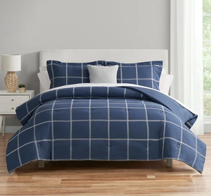 lot 160 image: 10PCS King Size Mainstays Navy Windowpane Bed in a Bag Comforter Set with Sheets