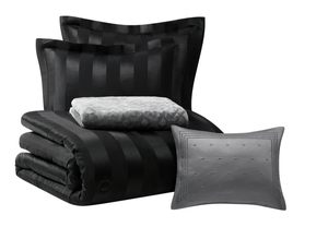 lot 675 image: 5PCS FullQueen Mainstays Black Damask Stripe Comforter Set