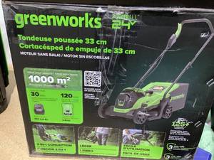 lot 682 image: Greenworks 24V 13 Battery Powered Push Walk-Behind Mower, 4Ah USB Battery and Charger Included