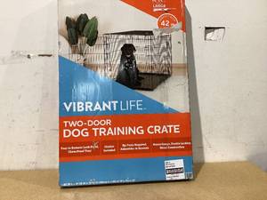 lot 688 image: Vibrant Life Double-Door Folding Metal Wire Dog Crate with Divider, XL, 42