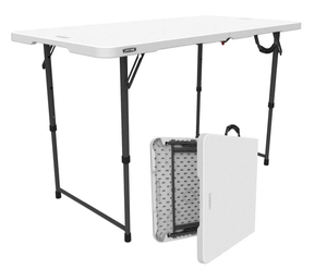 lot 455 image: Lifetime 4 Foot Fold-in-Half Adjustable Height Table, IndoorOutdoor