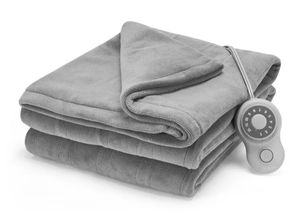 lot 466 image: Twin Size Sunbeam Blanket Grey Microplush, 12 Heat Settings, 12-Hour Auto Shut-Off, Electric Heated Blanket with Controller, 84 x 62