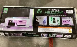 lot 693 image: NTense LED TV Stand with Glass Shelves for TVs up to 55, White Gloss