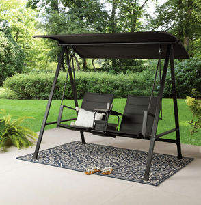 lot 15 image: Mainstays Dashwood 2-Seat Steel Canopy Porch Swing with Oversized Sling Seats, Black