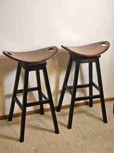 lot 14 image: Beautiful Saddle Seat Barstools (Pair)