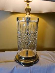 lot 24 image: Waterford Crystal Oval Table Lamp with Brass Foot