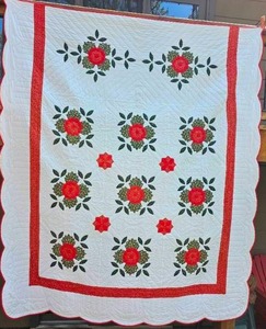 lot 84 image: Large Vintage Quilt Featuring Lancaster Rose Pattern