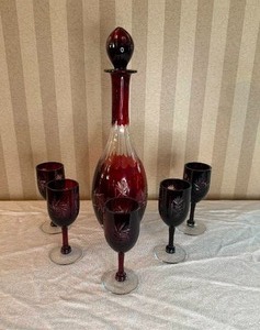 lot 141 image: Elegant Vintage Czech Glass Apertif Set with Decanter