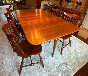 Stunning American Farmhouse Dining Table with Handcrafted Windsor Chairs