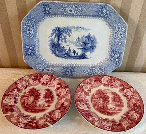 lot 43 image: English Scenery Transferware Dcor Plates