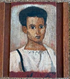 lot 54 image: Folk Art Peasant Boy on Wood