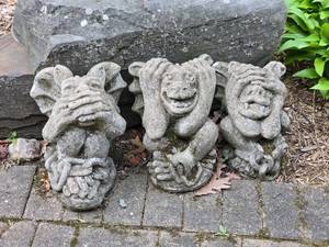 lot 129 image: Awesome See-No-Evil Concrete Gargoyle Set - (3)