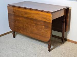 Beautiful Vintage Drop Leaf Table on Brass Caster Feet