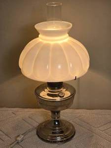 lot 95 image: Vintage Silver Body Oil Lamp with Milk Glass Shade - A