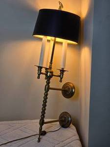 lot 78 image: Elegant Vintage Louis XVI Style Brass Wall Mount Lamp Fixture with Black Shade
