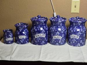 lot 68 image: Charming Labeled Kitchen Canister Collection - (5)
