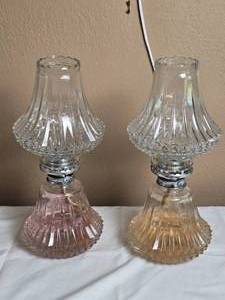 lot 64 image: Gorgeous Vintage Cut Glass Oil Lamp Pair