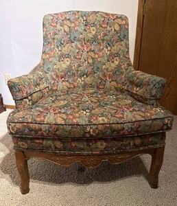 lot 18 image: Victorian Parlor Chair with Floral Upholstery