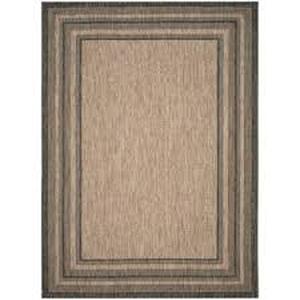 lot 25 image: Courtyard NaturalBlack 8 ft. x 10 ft. Solid Striped IndoorOutdoor Patio Area Rug