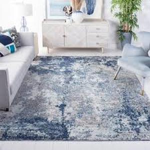 lot 26 image: SAFAVIEH Area Rug 8x10 - Aston Collection - Large - Navy & Grey, Modern Abstract Design, Non-Shedding & Easy Cleaning