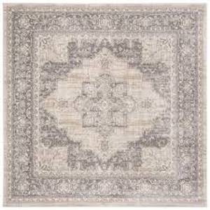 lot 33 image: Brentwood CreamGray 10 ft. x 10 ft. Square Floral Medallion Border Area Rug