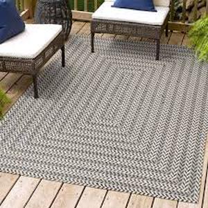 lot 43 image: Chevron Modern Concentric Squares BlackLight Gray 5 ft. x 8 ft. IndoorOutdoor Area Rug
